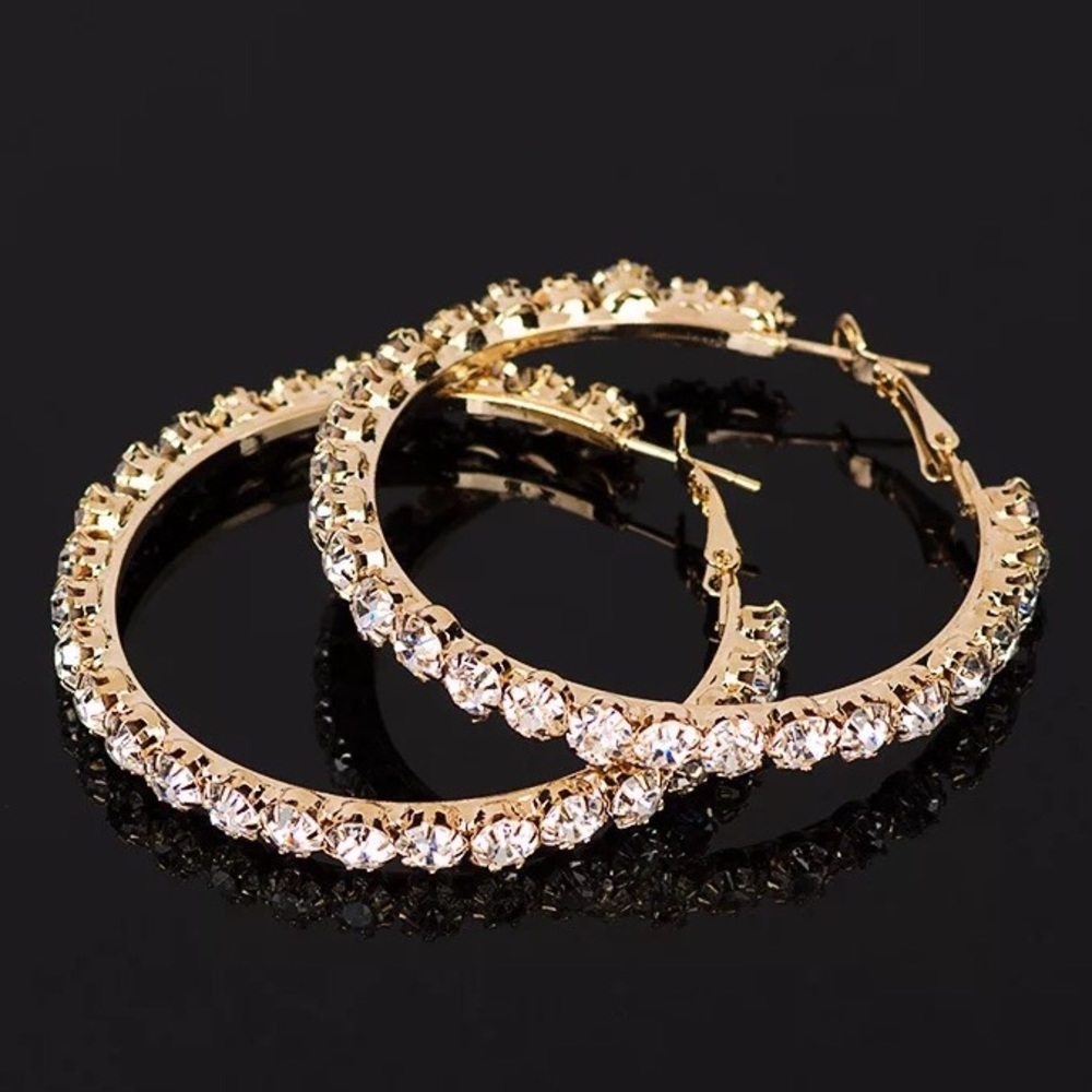 NEW - Large 18K Gold Crystal Hoop Earrings